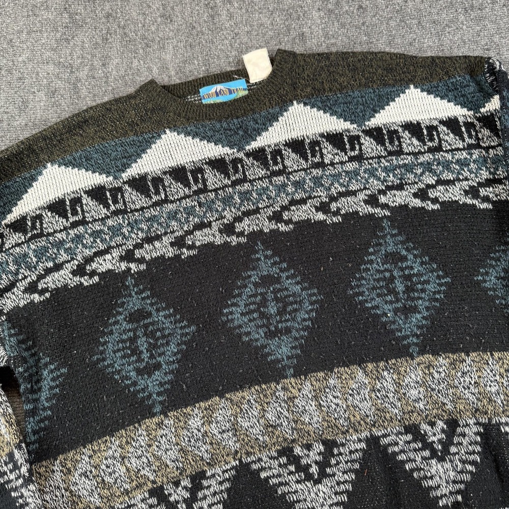 Vintage Wood Land Trail Sweater Mens 2XLT Geometric Knit Pullover 90s Tall Retro